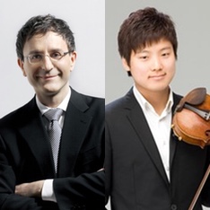 Combined portraits of conductor Pierre Vallet and violinist Siwoo Kim