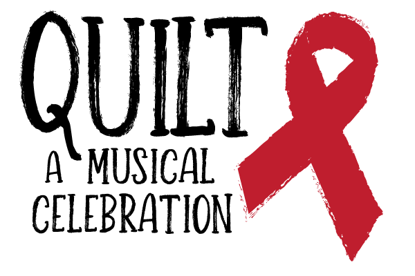 The words “Quilt, A Musical Celebration” with a red ribbon to the right.